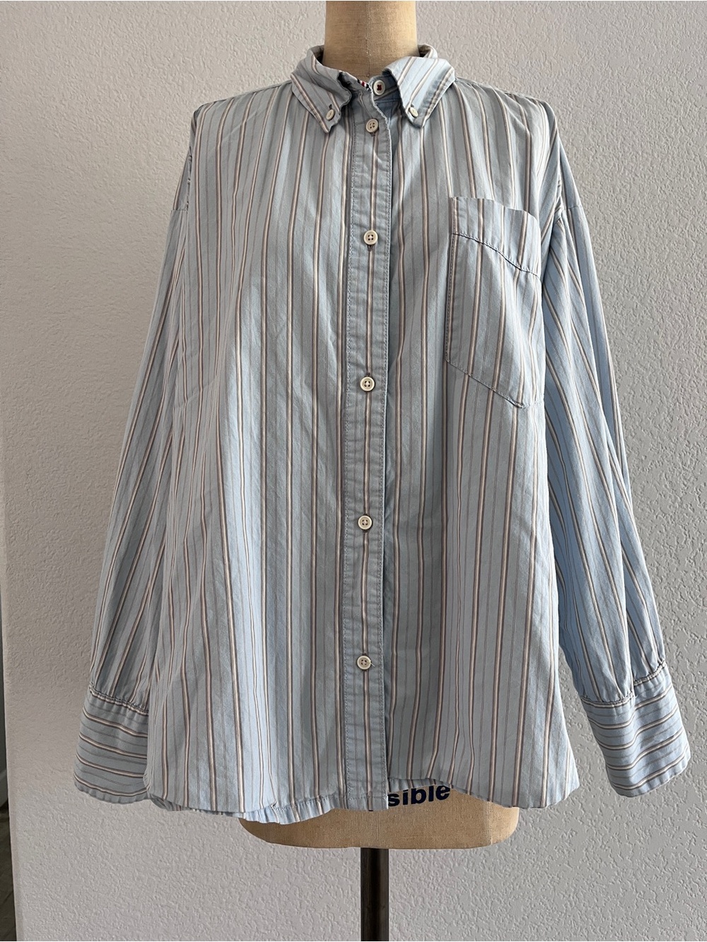 BDG Blue Striped Oversized Cotton Shirt Women’s Small